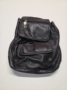 Vintage Fossil  Classic Black Pebbled Leather Backpack 75082 90s 2000s